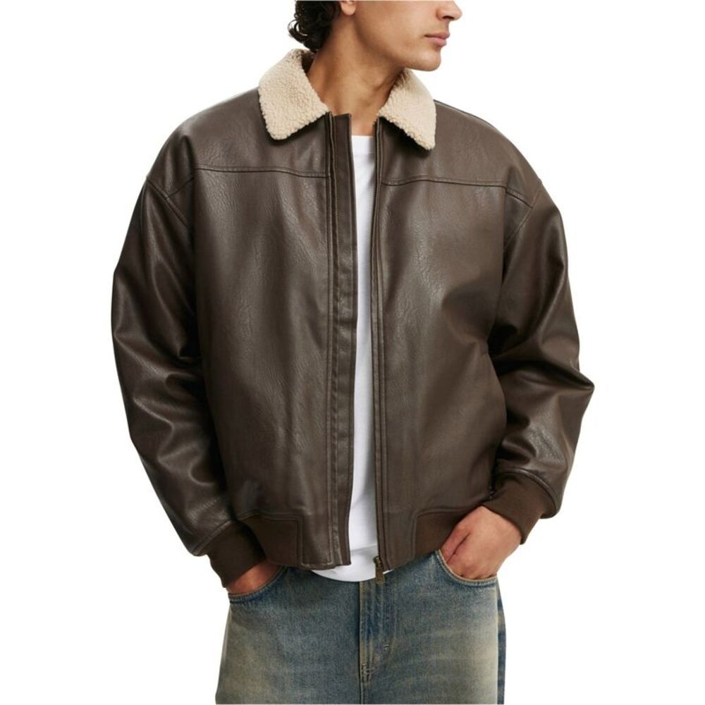 Cotton On Mens Shearling Collar Bomber Jacket, NWT